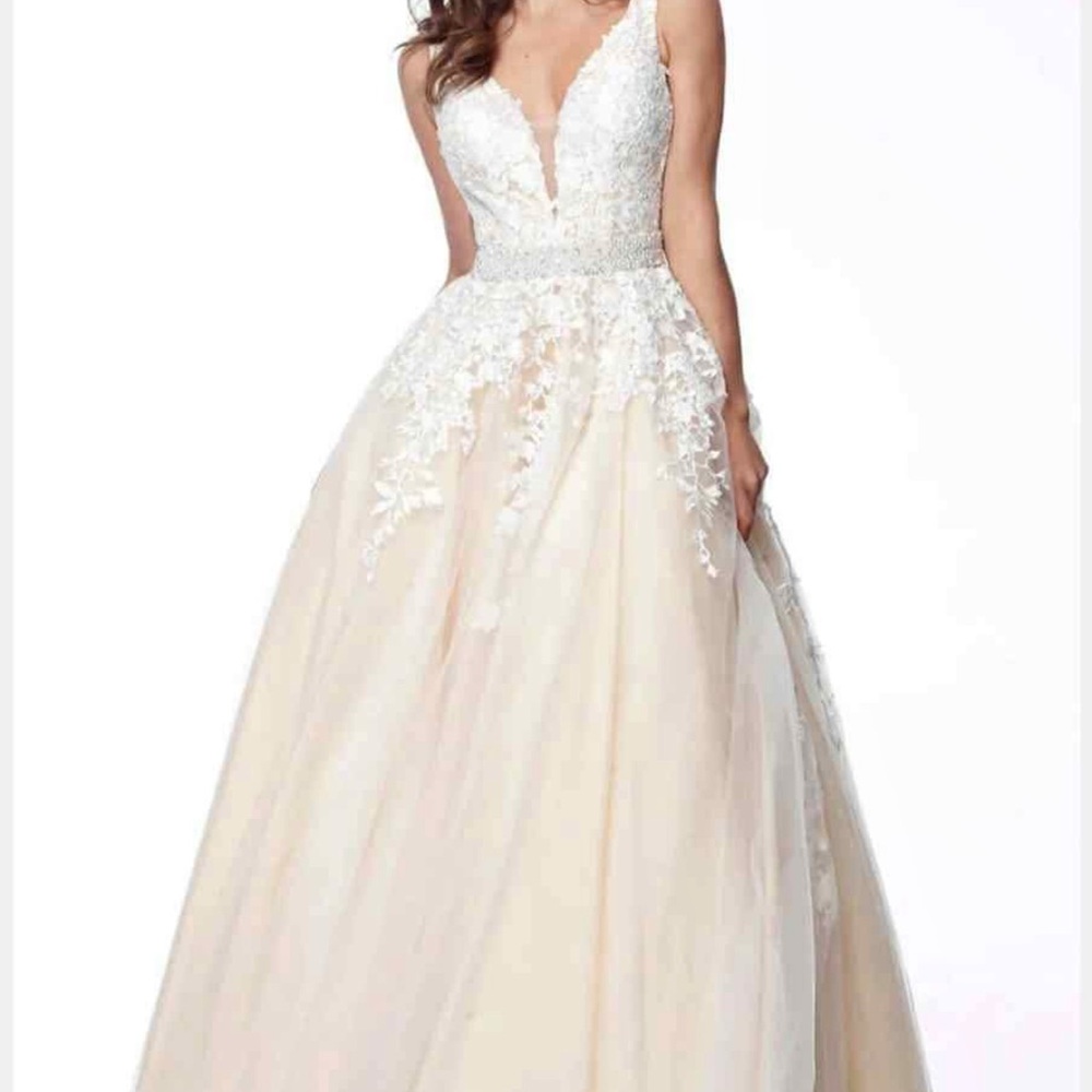 JVN by Jovani Ivory Lace Wedding Dress